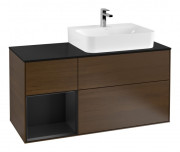 Тумба под раковину Villeroy & Boch Finion 120х50 ,1 см с подсветкой МДФ шпон грецкого ореха/стекло черное матовое F142PDGN