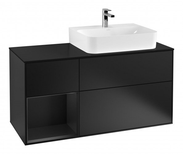 Тумба под раковину Villeroy & Boch Finion 120х50,1 см с подсветкой МДФ черный матовый лак/стекло черное матовое F142PDPD