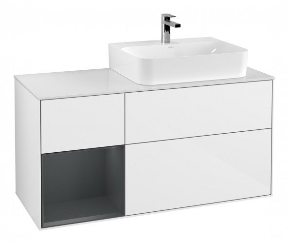 Тумба под раковину Villeroy & Boch Finion 120х50,1 см с подсветкой МДФ глянцевый белый лак/стекло белое матовое F141HGGF