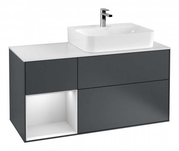 Тумба под раковину Villeroy & Boch Finion 120х50,1 см с подсветкой МДФ темно-синий матовый лак/стекло белое матовое F141MTHG