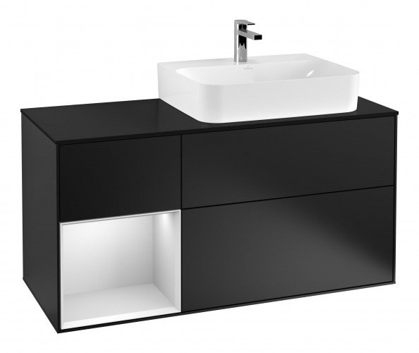 Тумба под раковину Villeroy & Boch Finion 120х50,1 см с подсветкой МДФ черный матовый лак/стекло черное матовое F142MTPD