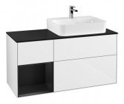 Тумба під раковину Villeroy & Boch Finion 120х50,1 см із підсвічуванням МДФ білий глянцевий лак/скло чорне матове F142PDGF