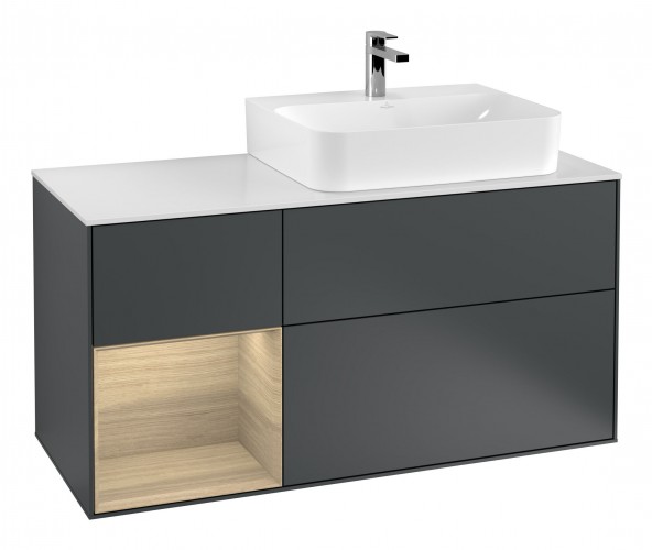 Тумба під раковину Villeroy & Boch Finion 120х50,1 см із підсвічуванням МДФ темно-синій матовий лак/скло біле матове F141PCHG