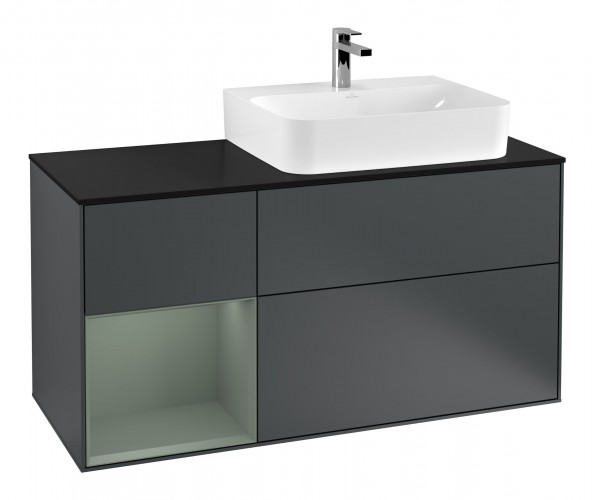 Тумба под раковину Villeroy & Boch Finion 120х50,1 см с подсветкой МДФ темно-синий матовый лак/стекло черное матовое F142GMHG