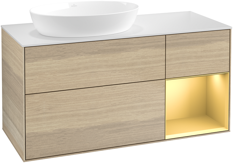 Тумба під раковину Villeroy & Boch Finion 120х50,1 см із підсвічуванням МДФ шпон дуба/скло біле матове GA51HFPC