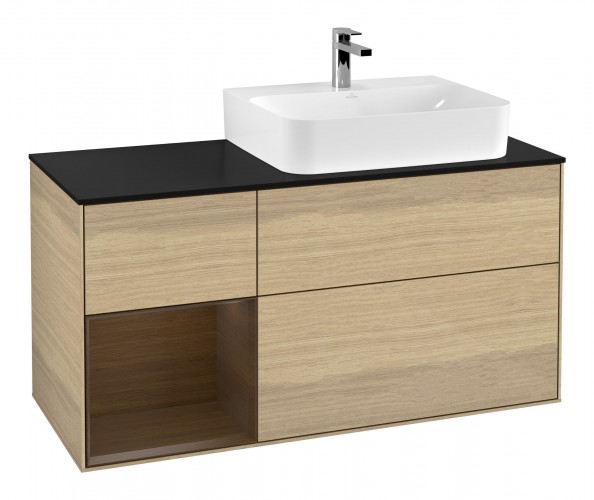 Тумба под раковину Villeroy & Boch Finion 120х50,1 см с подсветкой МДФ шпон дуба/стекло белое матовое F142GNPC