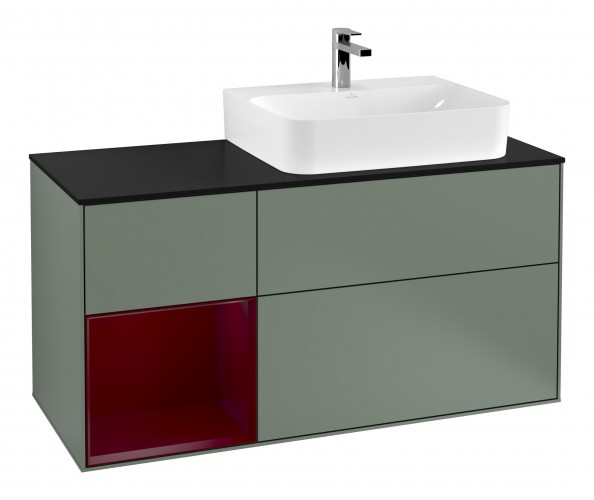 Тумба под раковину Villeroy & Boch Finion 120х50,1 см с подсветкой МДФ оливковый матовый лак/стекло черное матовое F142HBGM