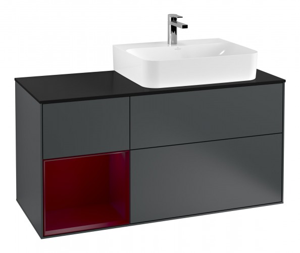 Тумба под раковину Villeroy & Boch Finion 120х50,1 см с подсветкой МДФ темно-синий матовый лак/стекло черное матовое F142HBHG