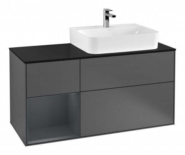 Тумба під раковину Villeroy & Boch Finion 120х50,1 см із підсвічуванням МДФ антрацит матовий лак/скло чорне матове F142HGGK