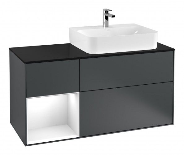 Тумба под раковину Villeroy & Boch Finion 120х50,1 см с подсветкой МДФ темно-синий матовый лак/стекло черное матовое F142GFHG