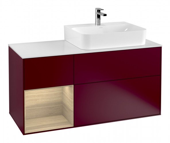 Тумба под раковину Villeroy & Boch Finion 120х50,1 см с подсветкой МДФ пион матовый лак/стекло белое матовое F141PCHB