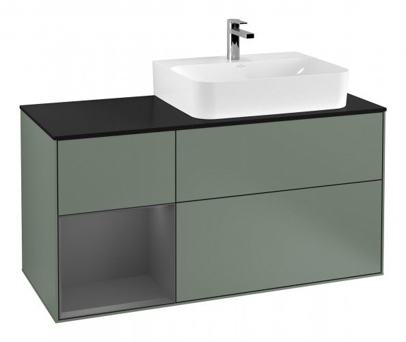 Тумба под раковину Villeroy & Boch Finion 120х50,1 см с подсветкой МДФ оливковый матовый лак/стекло черное матовое F142GKGM