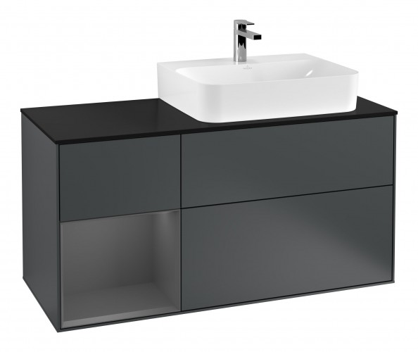 Тумба під раковину Villeroy & Boch Finion 120х50,1 см із підсвічуванням МДФ антрацит матовий лак/скло чорне матове F142GKHG