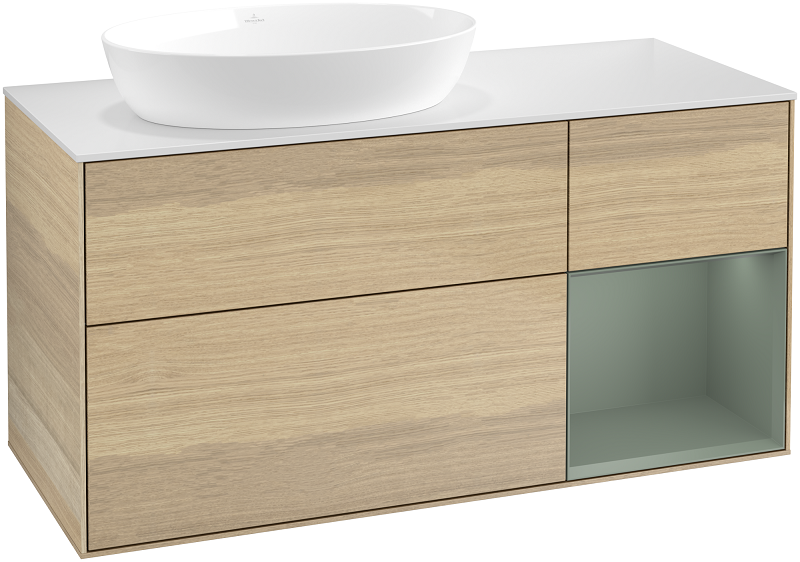 Тумба під раковину Villeroy & Boch Finion 120х50,1 см із підсвічуванням МДФ шпон дуба/скло біле матове GA51GMPC