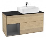 Тумба під раковину Villeroy & Boch Finion 120х50,1 см із підсвічуванням МДФ шпон дуба/скло чорне матове F142GKPC