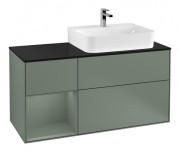 Тумба под раковину Villeroy & Boch Finion 120х50,1 см с подсветкой МДФ оливковый матовый лак/стекло черное матовое F142GMGM