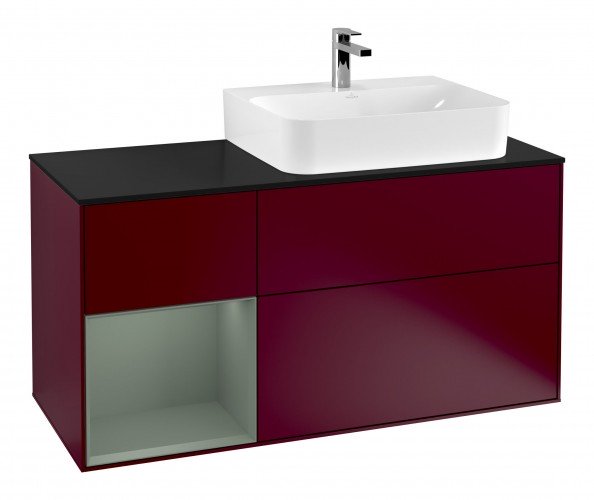 Тумба под раковину Villeroy & Boch Finion 120х50,1 см с подсветкой МДФ пион матовый лак/стекло черное матовое F142GMHB