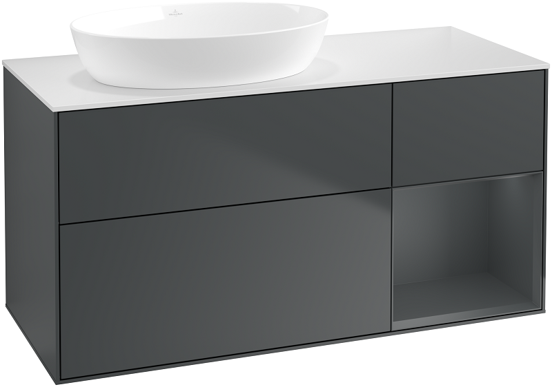 Тумба під раковину Villeroy & Boch Finion 120х50,1 см із підсвічуванням МДФ темно-синій матовий лак/скло біле матове GA51HGHG