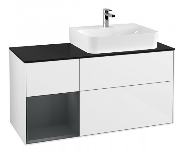 Тумба під раковину Villeroy & Boch Finion 120х50,1 см із підсвічуванням МДФ білий глянцевий лак/скло чорне матове F142HGGF