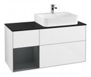 Тумба під раковину Villeroy & Boch Finion 120х50,1 см із підсвічуванням МДФ білий глянцевий лак/скло чорне матове F142HGGF