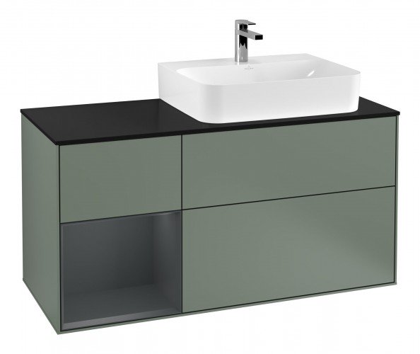 Тумба под раковину Villeroy & Boch Finion 120х50,1 см с подсветкой МДФ оливковый матовый лак/стекло черное матовое F142HGGM