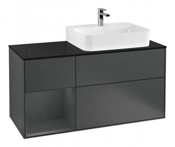 Тумба під раковину Villeroy & Boch Finion 120х50,1 см із підсвічуванням МДФ темно-синій матовий лак/скло чорне матове F142HGHG