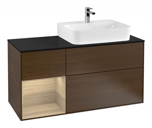 Тумба под раковину Villeroy & Boch Finion 120х50 ,1 см с подсветкой МДФ шпон грецкого ореха/стекло черное матовое F142PCGN