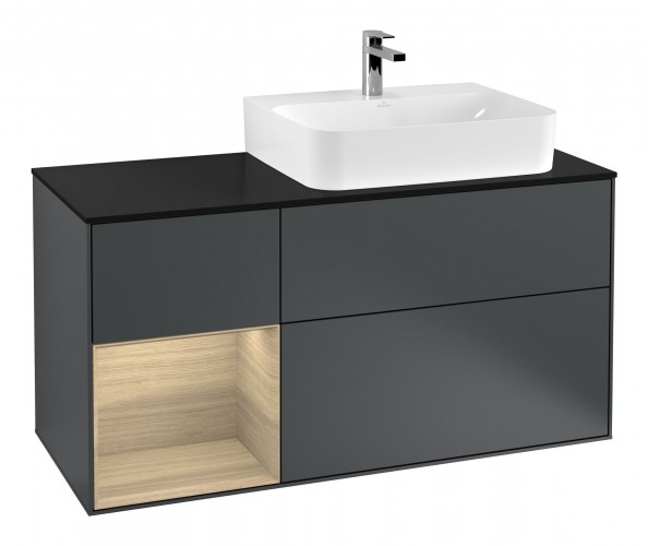 Тумба под раковину Villeroy & Boch Finion 120х50,1 см с подсветкой МДФ темно-синий матовый лак/стекло черное матовое F142PCHG