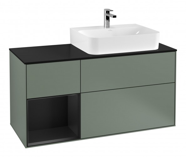 Тумба под раковину Villeroy & Boch Finion 120х50,1 см с подсветкой МДФ оливковый матовый лак/стекло черное матовое F142PDGM