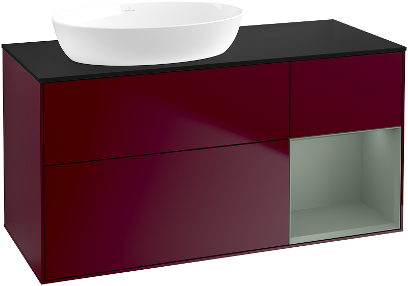 Тумба под раковину Villeroy & Boch Finion 120х50,1 см с подсветкой МДФ пион матовый лак/стекло черное матовое GA52GMHB