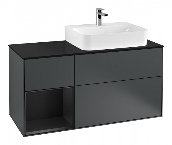 Тумба під раковину Villeroy & Boch Finion 120х50,1 см із підсвічуванням МДФ темно-синій матовий лак/скло чорне матове F142PDHG