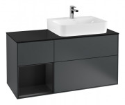 Тумба под раковину Villeroy & Boch Finion 120х50,1 см с подсветкой МДФ темно-синий матовый лак/стекло черное матовое F142PDHG