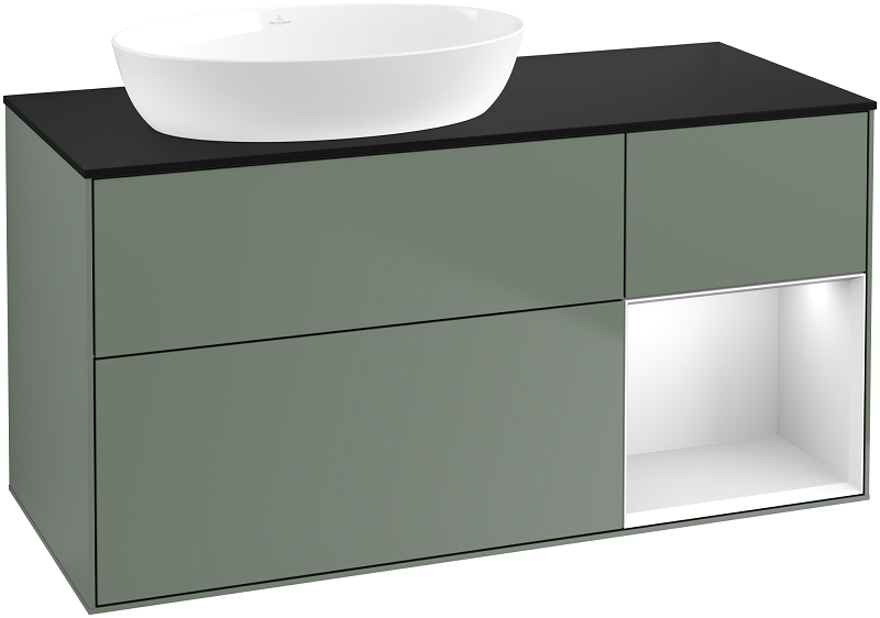 Тумба под раковину Villeroy & Boch Finion 120х50,1 см с подсветкой МДФ оливковый матовый лак/стекло черное матовое GA52MTGM