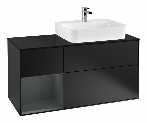 Тумба под раковину Villeroy & Boch Finion 120х50,1 см с подсветкой МДФ черный матовый лак/стекло черное матовое F142HGPD