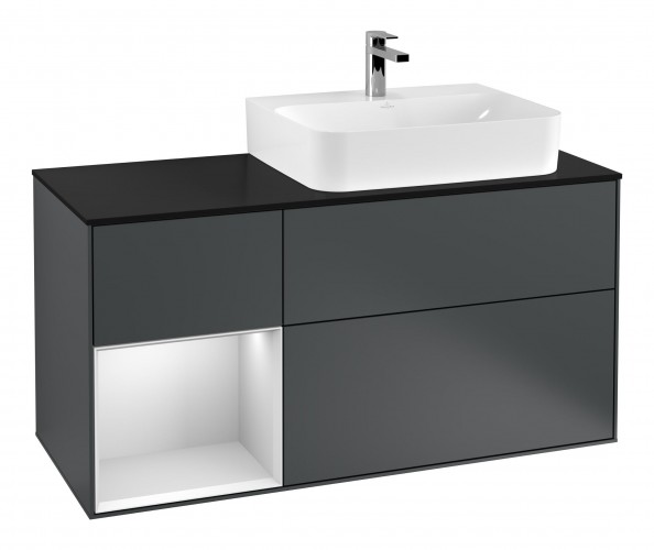 Тумба под раковину Villeroy & Boch Finion 120х50,1 см с подсветкой МДФ темно-синий матовый лак/стекло черное матовое F142MTHG