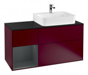 Тумба под раковину Villeroy & Boch Finion 120х50,1 см с подсветкой МДФ пион матовый лак/стекло черное матовое F142HGHB