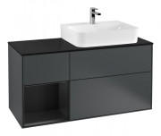 Тумба під раковину Villeroy & Boch Finion 120х50,1 см із підсвічуванням МДФ темно-синій матовий лак/скло чорне матове F142PDHG
