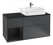 Тумба под раковину Villeroy & Boch Finion 120х50,1 см с подсветкой МДФ темно-синий матовый лак/стекло черное матовое F142PDHG