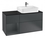 Тумба под раковину Villeroy & Boch Finion 120х50,1 см с подсветкой МДФ темно-синий матовый лак/стекло черное матовое F142HGHG