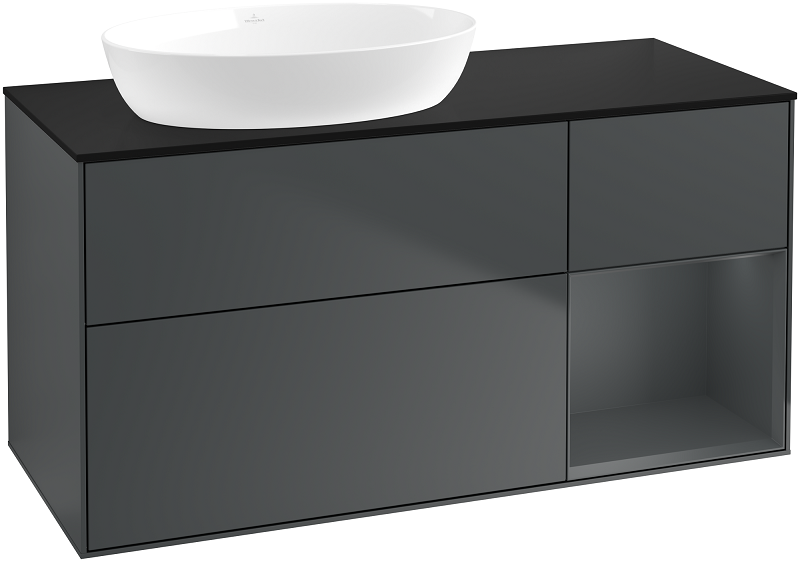 Тумба под раковину Villeroy & Boch Finion 120х50,1 см с подсветкой МДФ темно-синий матовый лак/стекло черное матовое GA52HGHG