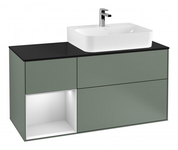 Тумба под раковину Villeroy & Boch Finion 120х50,1 см с подсветкой МДФ оливковый матовый лак/стекло черное матовое F142MTGM