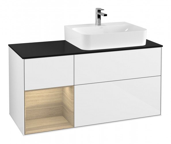 Тумба под раковину Villeroy & Boch Finion 120х50,1 см с подсветкой МДФ глянцевый белый лак/стекло черное матовое F142PCGF