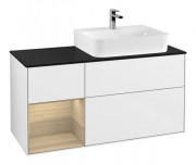 Тумба під раковину Villeroy & Boch Finion 120х50,1 см із підсвічуванням МДФ білий глянцевий лак/скло чорне матове F142PCGF