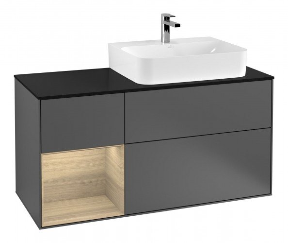 Тумба під раковину Villeroy & Boch Finion 120х50,1 см із підсвічуванням МДФ антрацит матовий лак/скло чорне матове F142PCGK