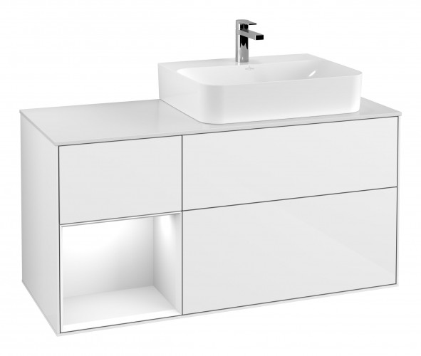 Тумба под раковину Villeroy & Boch Finion 120х50,1 см с подсветкой МДФ глянцевый белый лак/стекло белое матовое G141GFGF