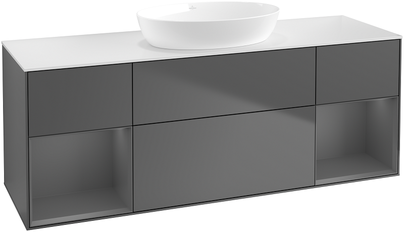 Тумба под раковину Villeroy & Boch Finion 160х50,1 см с подсветкой МДФ антрацит матовый лак/стекло белое матовое GD01GKGK
