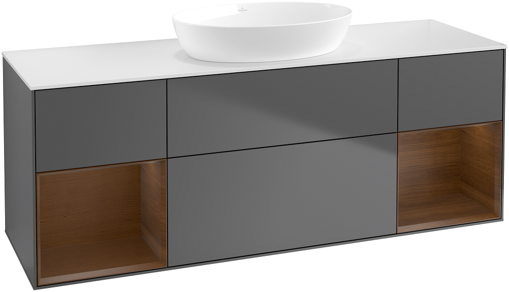 Тумба под раковину Villeroy & Boch Finion 160х50,1 см с подсветкой МДФ антрацит матовый лак/стекло белое матовое GD01GNGK