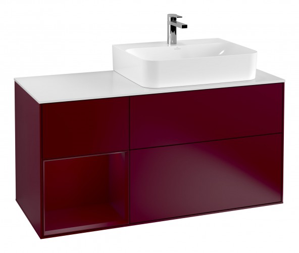 Тумба под раковину Villeroy & Boch Finion 120х50,1 см с подсветкой МДФ пион матовый лак/стекло белое матовое G141HBHB