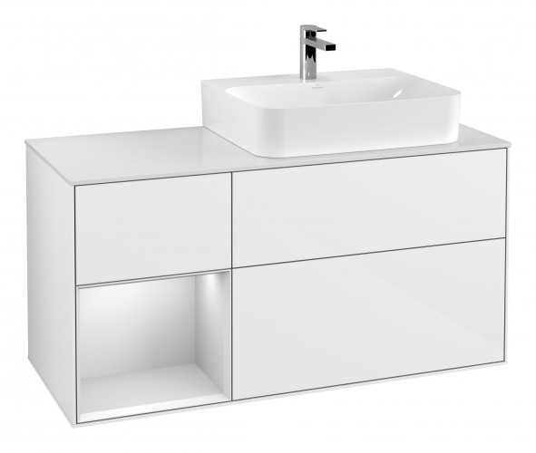 Тумба під раковину Villeroy & Boch Finion 120х50,1 см із підсвічуванням МДФ білий глянцевий лак/скло біле матове G141MTGF