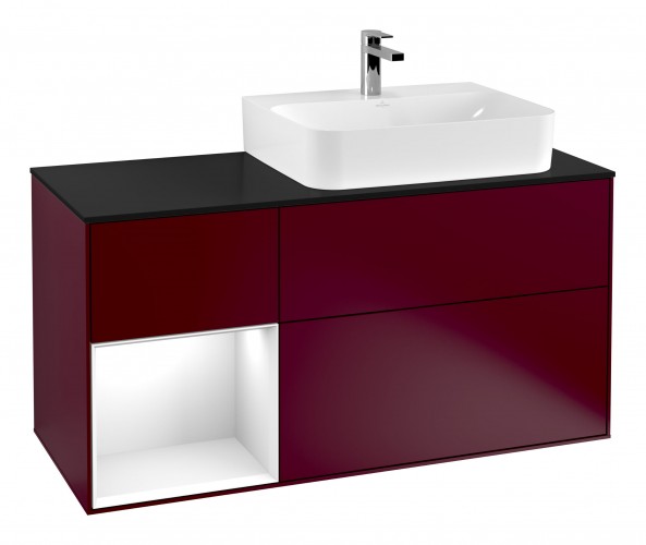 Тумба под раковину Villeroy & Boch Finion 120х50,1 см с подсветкой МДФ пион матовый лак/стекло черное матовое G142GFHB